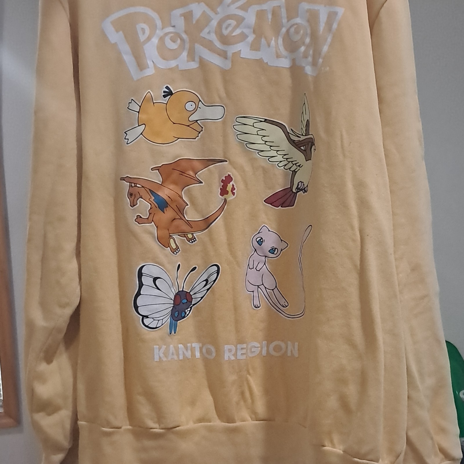 Pokémon Kanto Region Graphic Print Yellow Cotton Fleece Crew Neck Pullover 3XL Pokémon Kanto Region Graphic Print Yellow Cotton Fleece Crew Neck Pullover 3XL