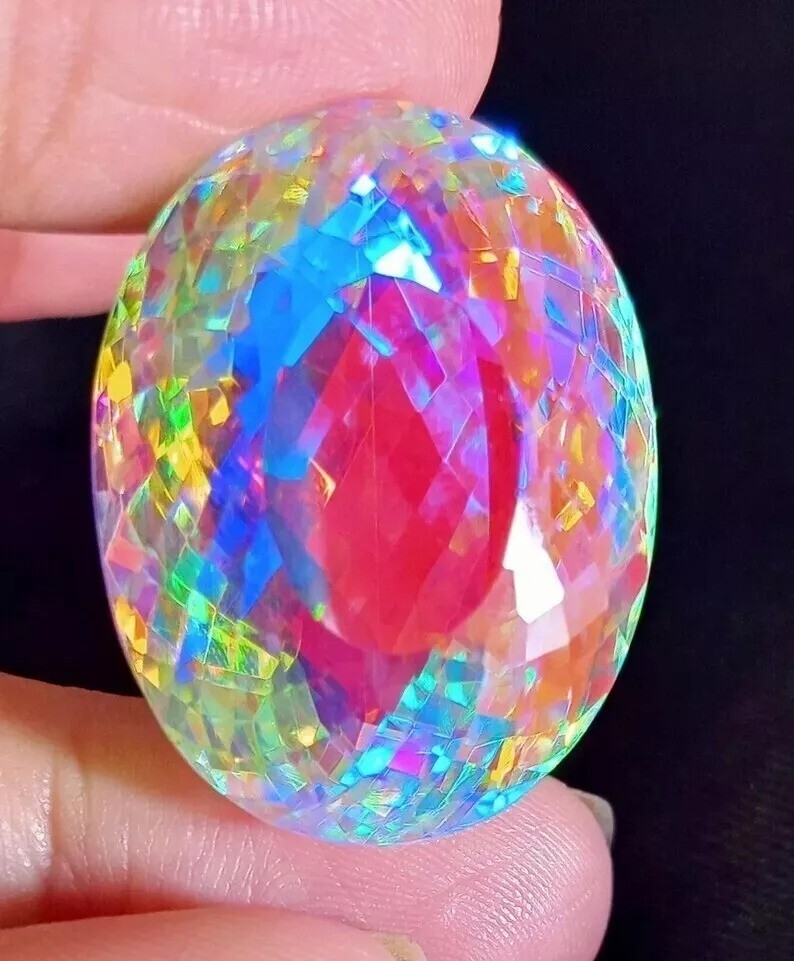 Natural Rainbow Mystic Topaz Oval Cut 68 Ct+ Certified Loose Gemstone