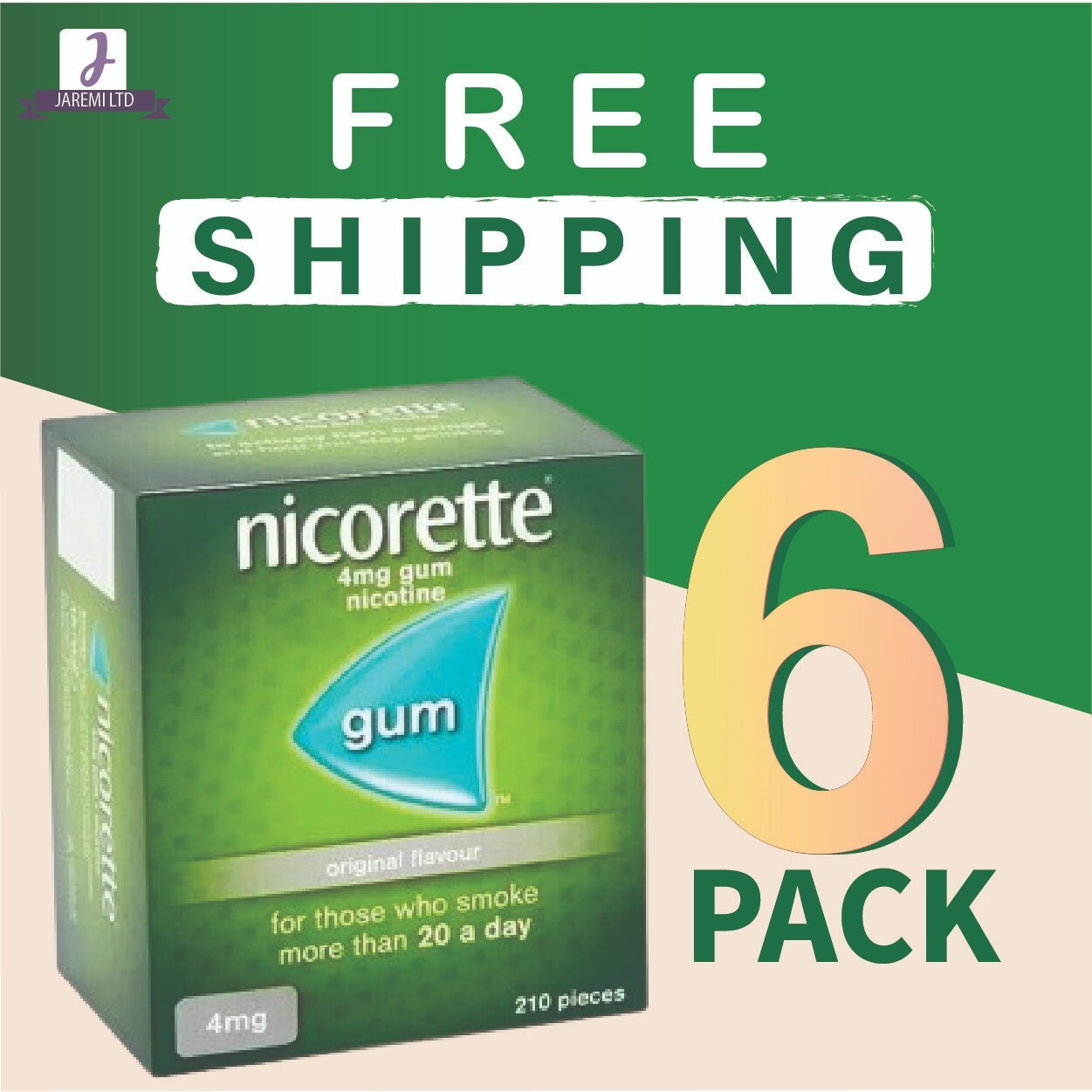 Nicorette ORIGINAL Flavour Gum 4 MG 210 Pieces- PACK OF 6 Nicorette ORIGINAL Flavour Gum 4 MG 210 Pieces- PACK OF 6
