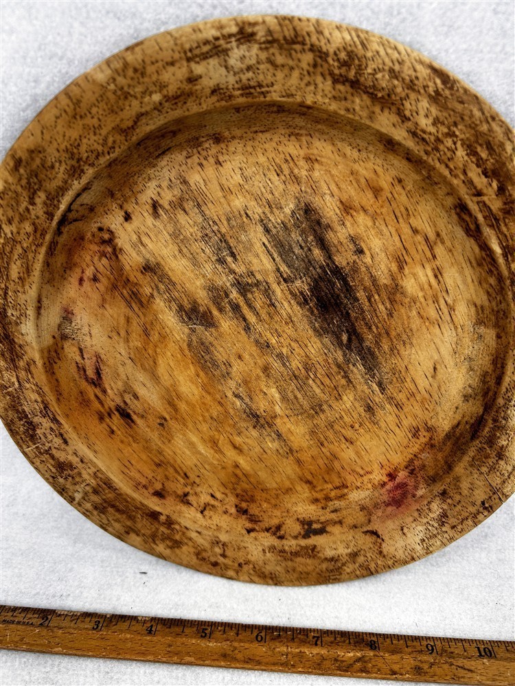 antique plate wood primitive treen hand turned 9.5 x 3/4 in. deep original 18th 