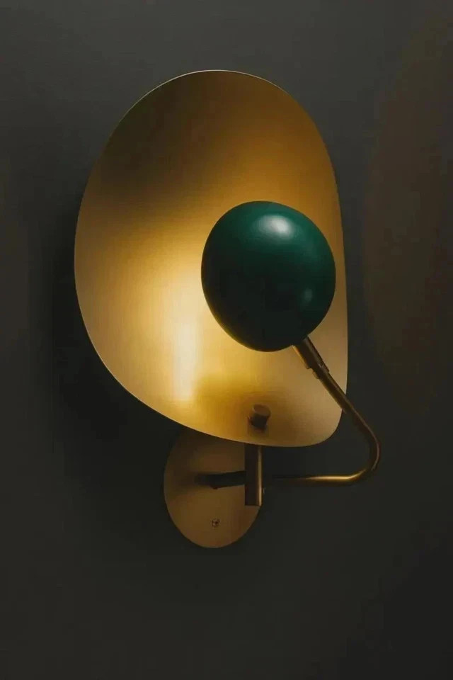 Modern Green Wall Sconce Mid Century Light Brass Dome Wall Lamp Unique Fixture