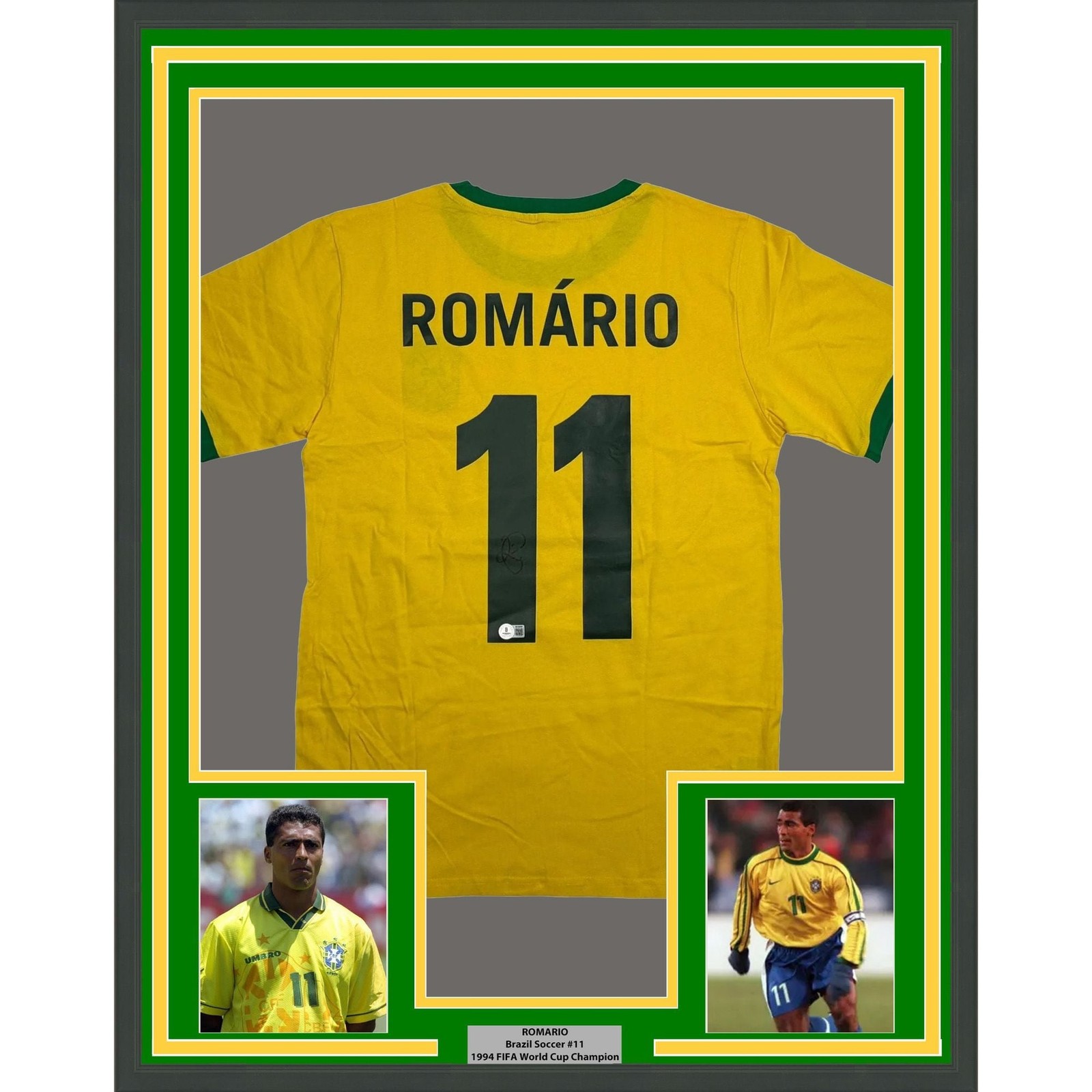 Framed Autographed/Signed Romario 35x39 Brazil Yellow Jersey Beckett COA Framed Autographed/Signed Romario 35x39 Brazil Yellow Jersey Beckett COA