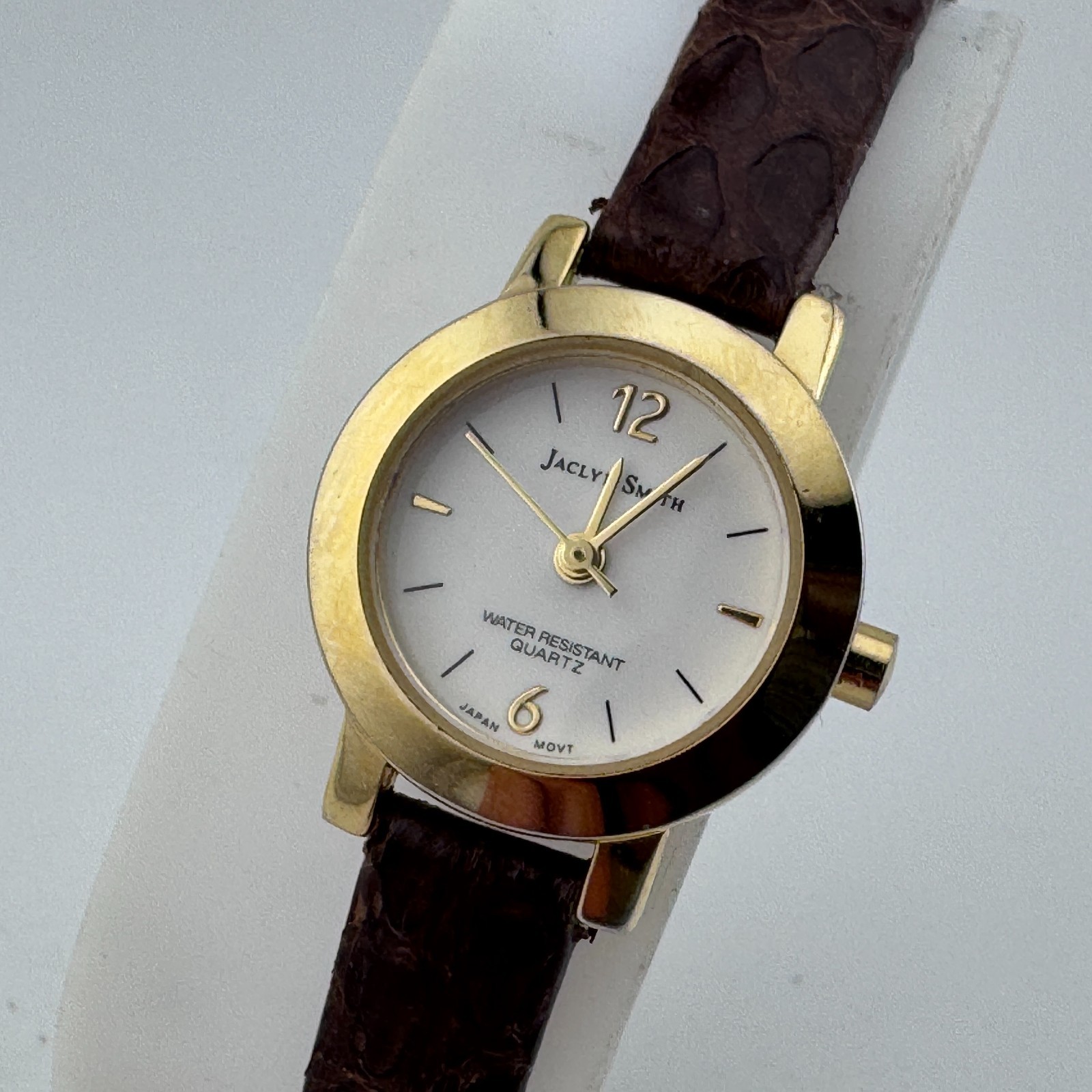 Vintage Jaclyn Smith Quartz Watch Women 20mm Gold Tone Leather Analog New Batter