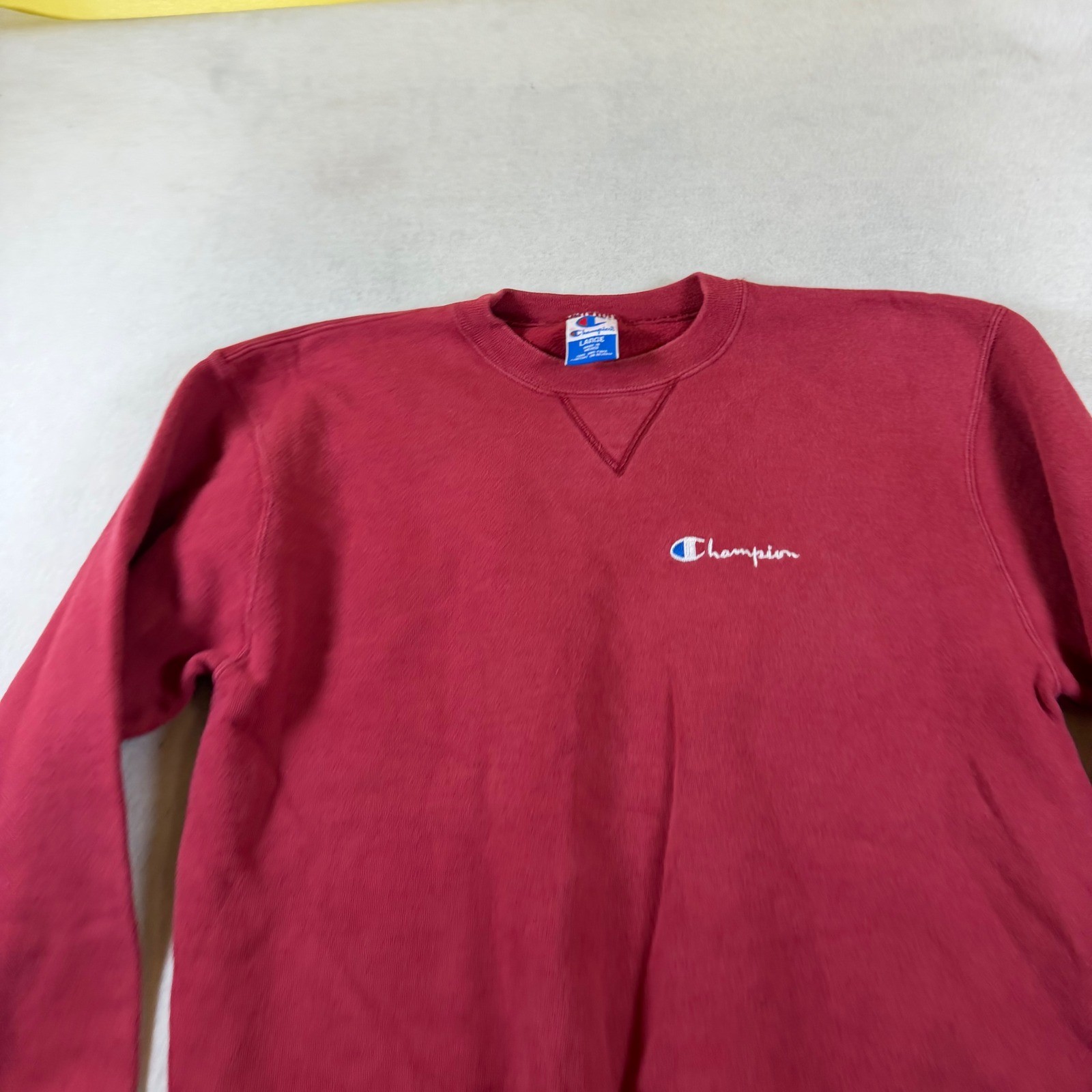 Champion Vintage Maroon Red Crewneck Sweatshirt Embroidered Script Logo Mens L