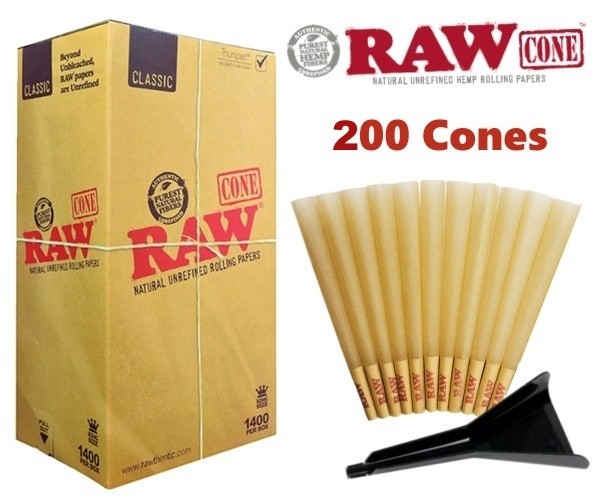 Authentic RAW Classic King Size Pre-Rolled Cones 200 Pack 🌟Loader US