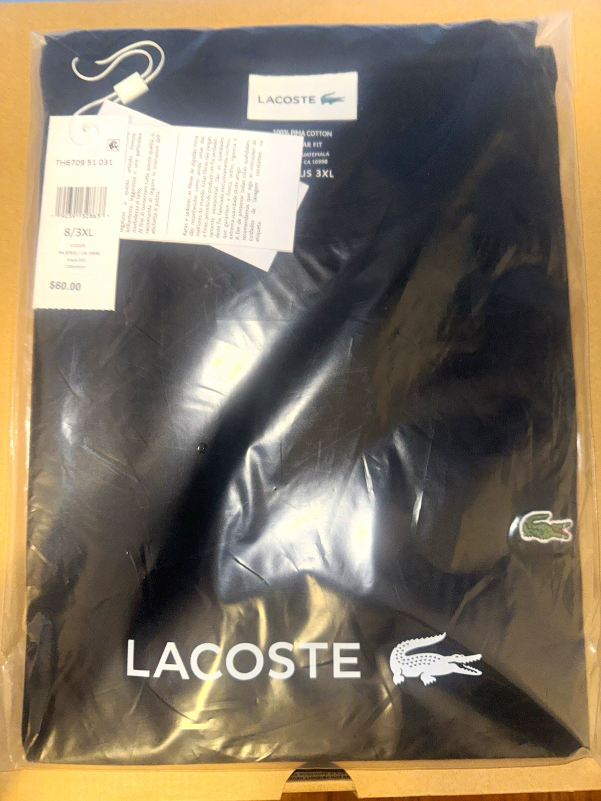 Lacoste Men’s T shirt Black Solid 3XL Big & Tall 100% Pima Cotton Lacoste Men’s T shirt Black Solid 3XL Big & Tall 100% Pima Cotton