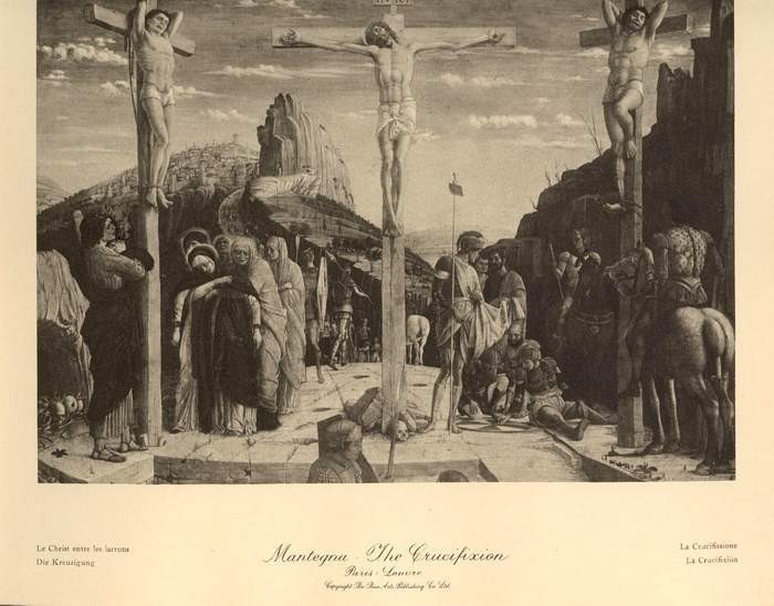 115+yr Old Original Antique Mantegna Print by Crucifixion - Jesus Mary Magdalene