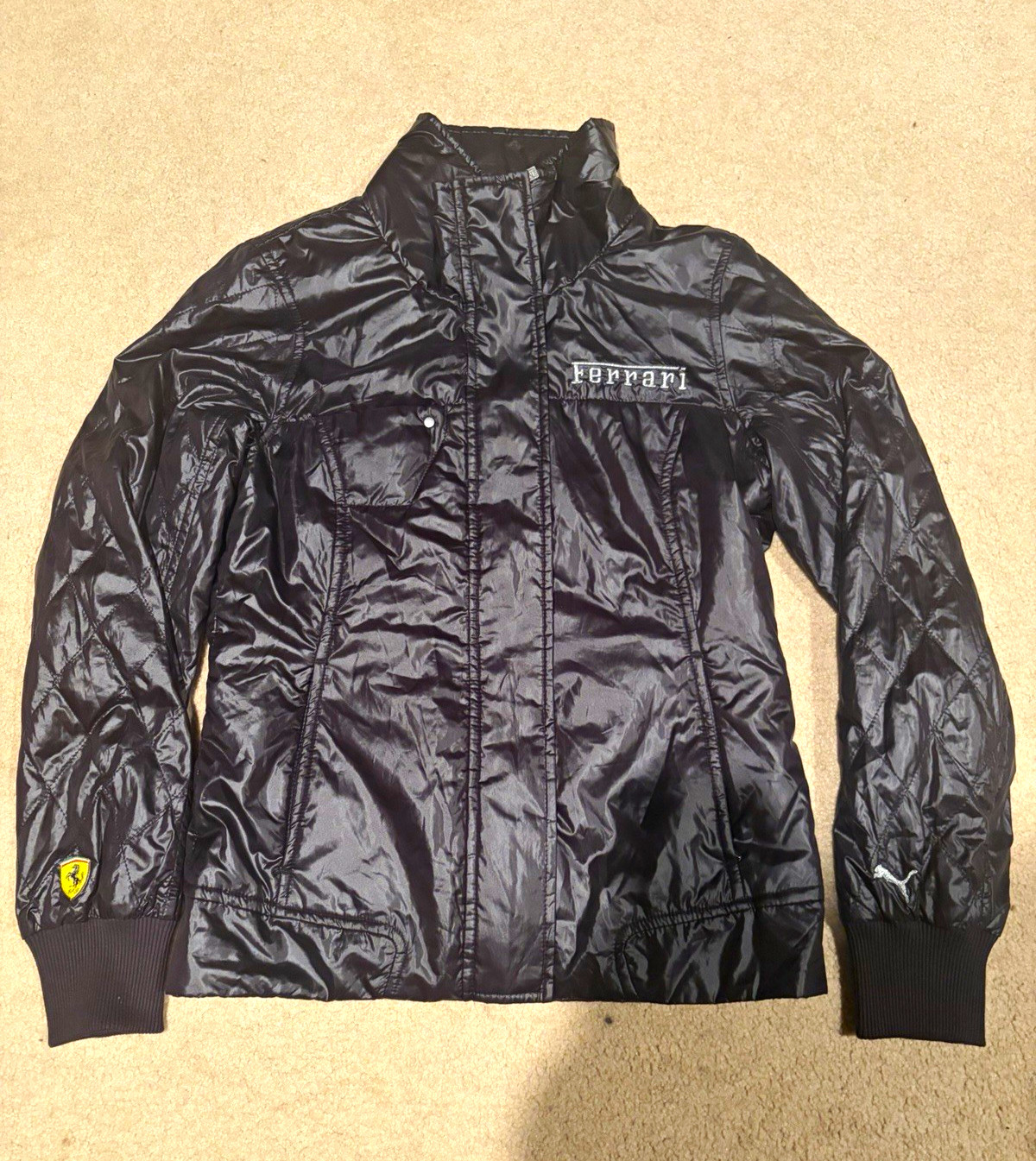 PUMA Ferrari Black Jacket Formula 1 Racing Apparel with Logo and Woven Sleeves