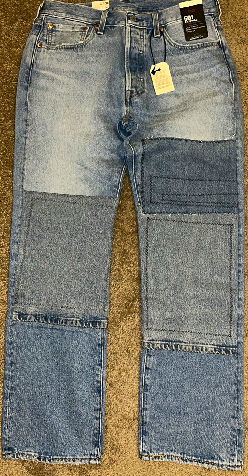 Levi\'s Men\'s 501 Straight Fit Blue Wash Denim Patches Levi\'s Men\'s 501 Straight Fit Blue Wash Denim Patches