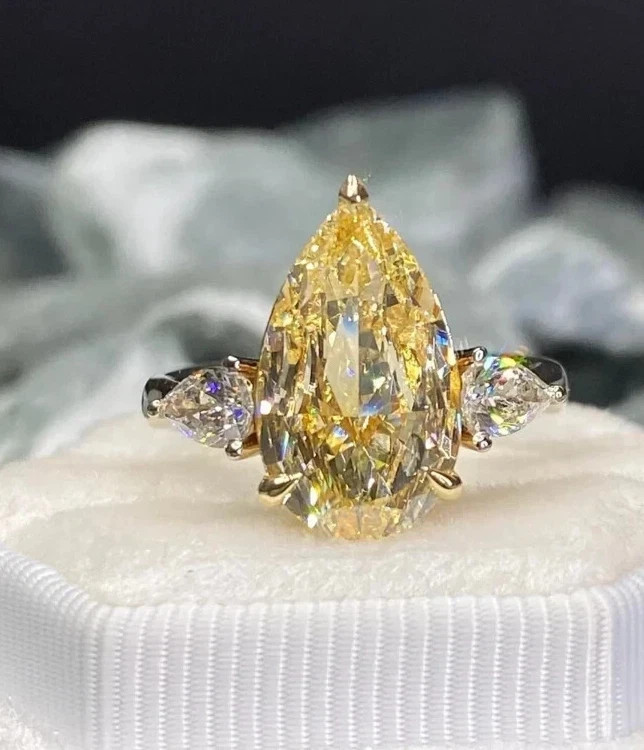 1.87 Ct Pear Cut VS Fancy Yellow Lab Grown Diamond Gift Ring 14K White Gold
