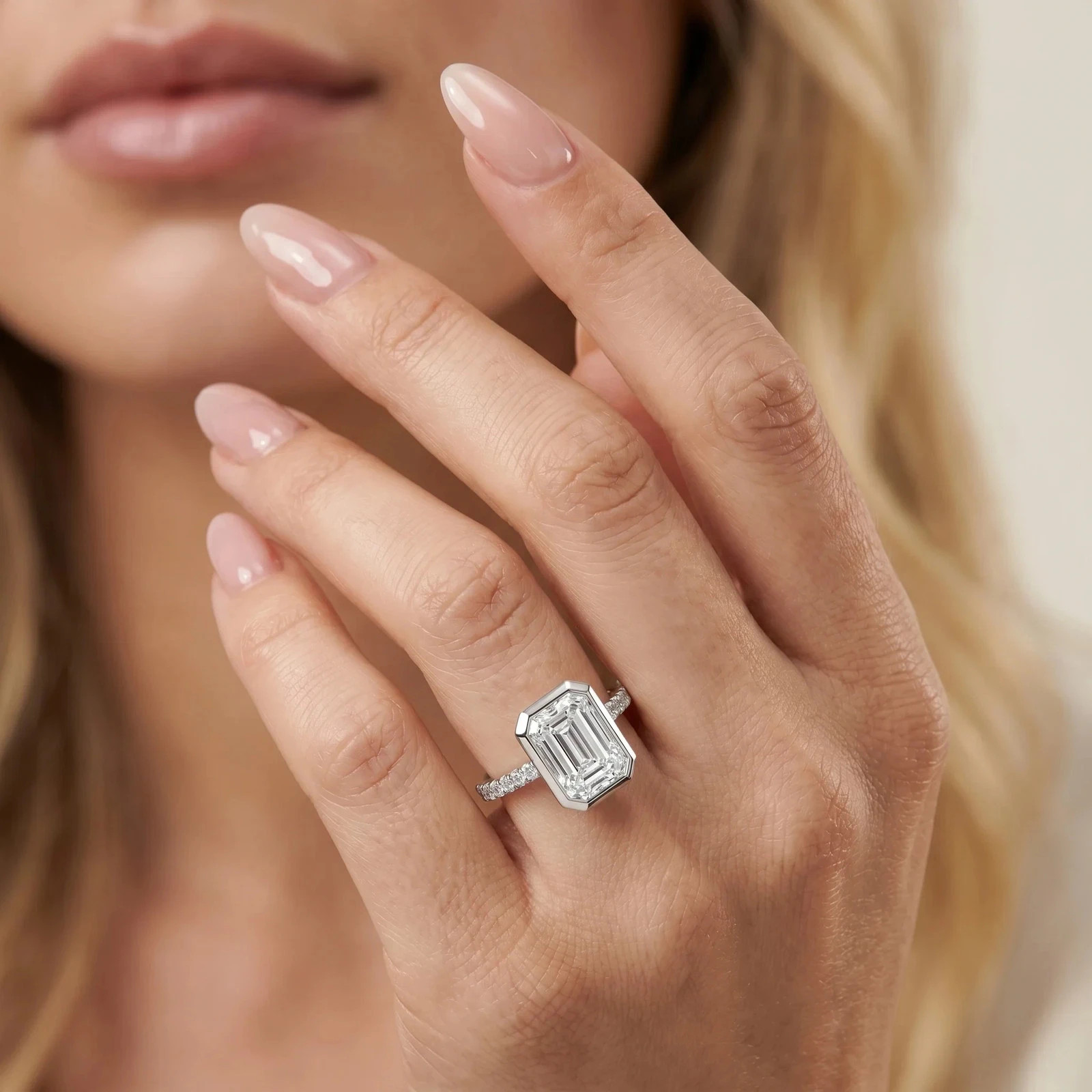 2.72Ct Bezel Emerald Cut Lab-Created Diamond Engagement Ring 14K Gold Plated