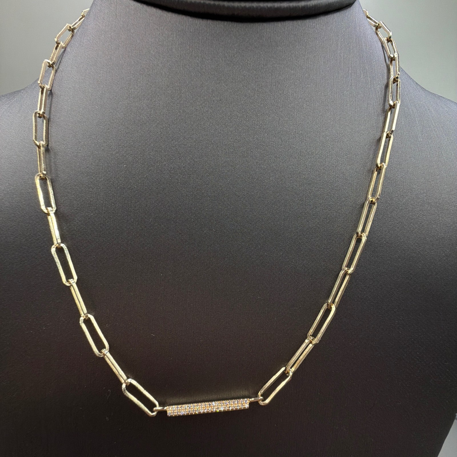 Effy 925 Sterling Silver 14K Gold Plated Diamond Paperclip Bar Necklace 18