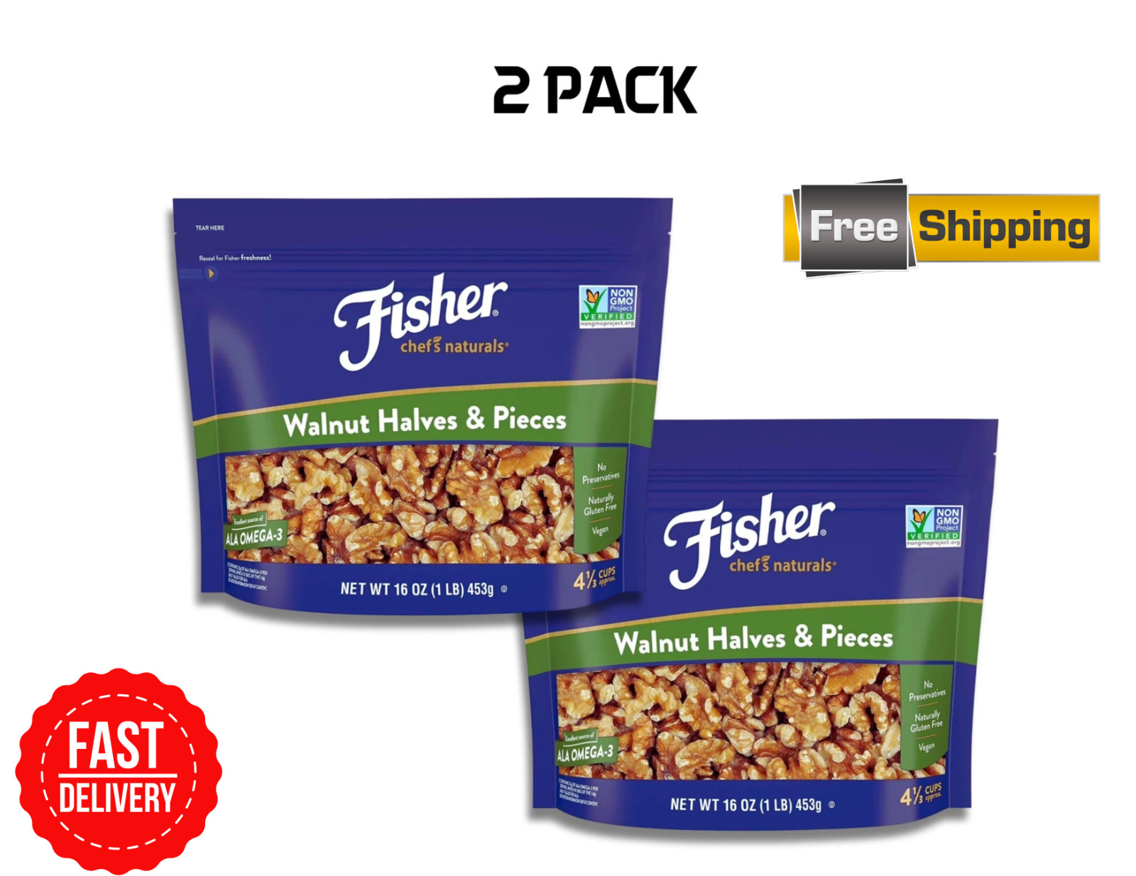 Fisher Chef\'s Naturals Walnut Halves & Pieces 1 lb, Unsalted Walnuts for Baking Fisher Chef\'s Naturals Walnut Halves & Pieces 1 lb, Unsalted Walnuts for Baking