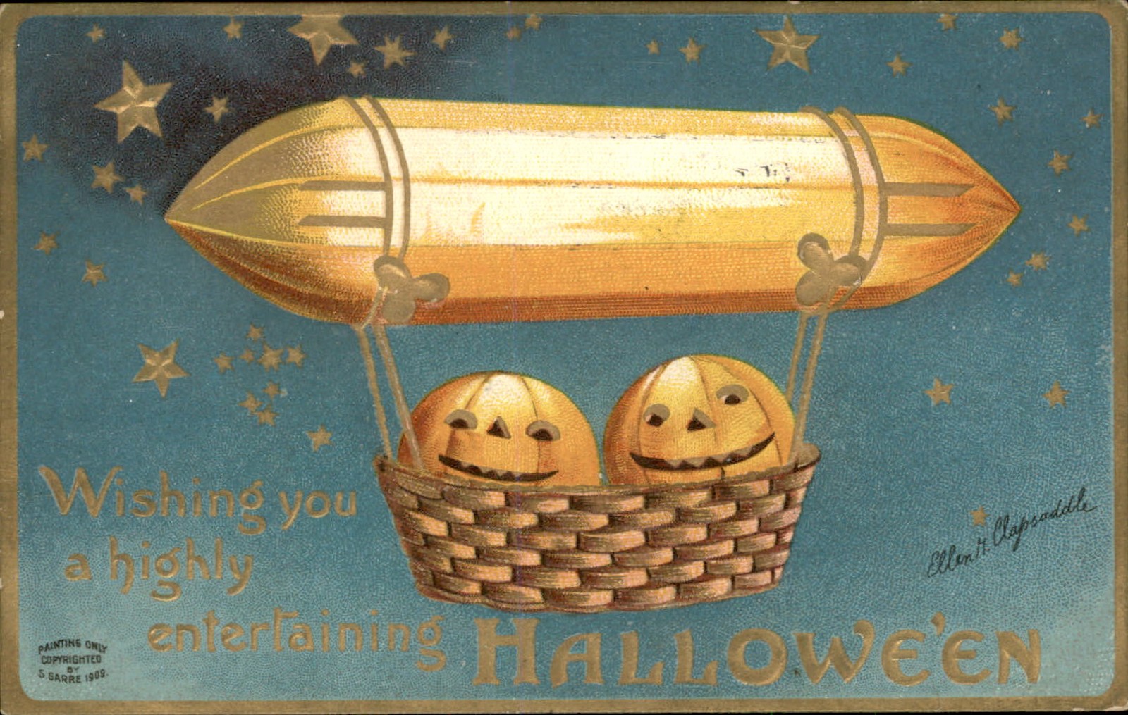 Halloween airship basket JOLs Ellen Clapsaddle c1900s-10s Vintage Postcard bhn Halloween airship basket JOLs Ellen Clapsaddle c1900s-10s Vintage Postcard bhn