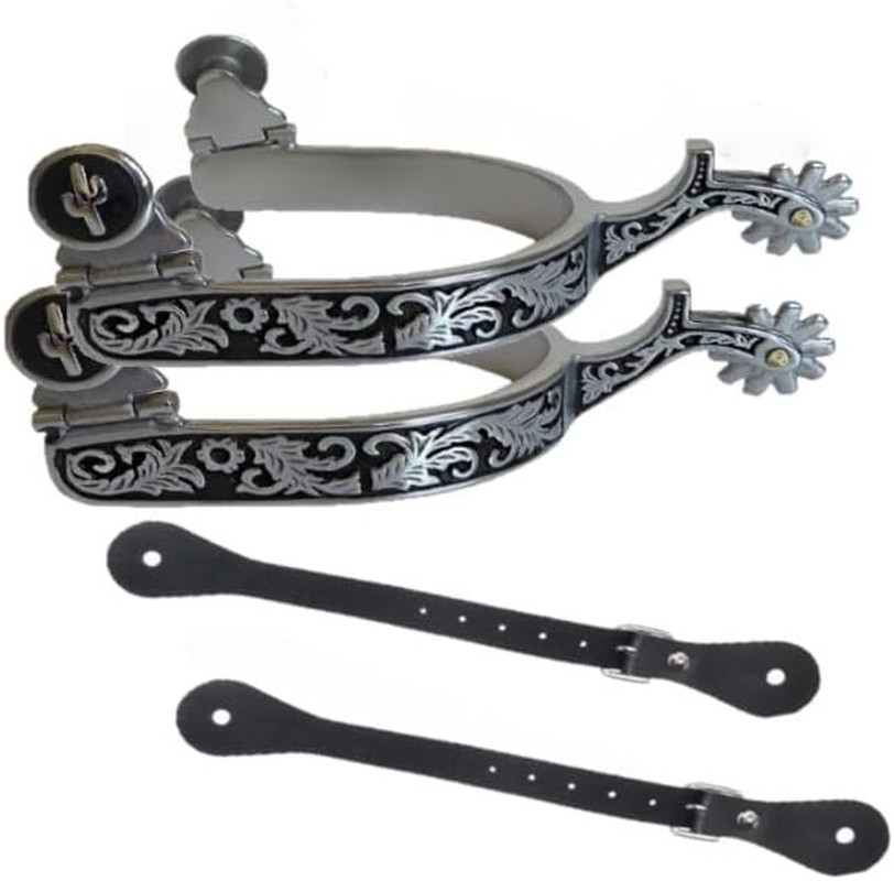 Western Cowboy Spurs, Paired with & 6-Hole Spur Belt, Stainless Steel Retro Spur