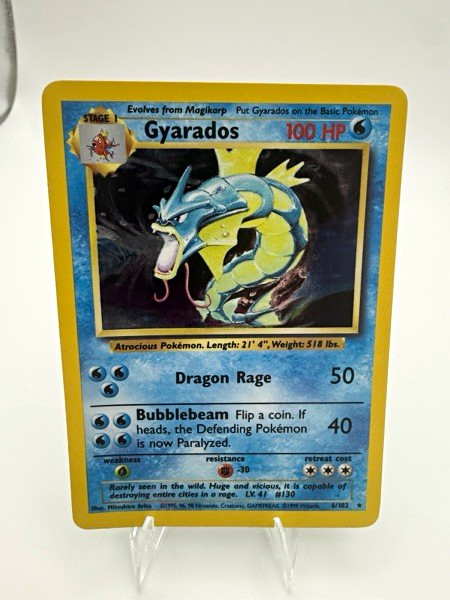 Wizards of the Coast 1999 Base Set Gyarados 6/102 Holo Rare Unlimited EN 100 Wizards of the Coast 1999 Base Set Gyarados 6/102 Holo Rare Unlimited EN 100