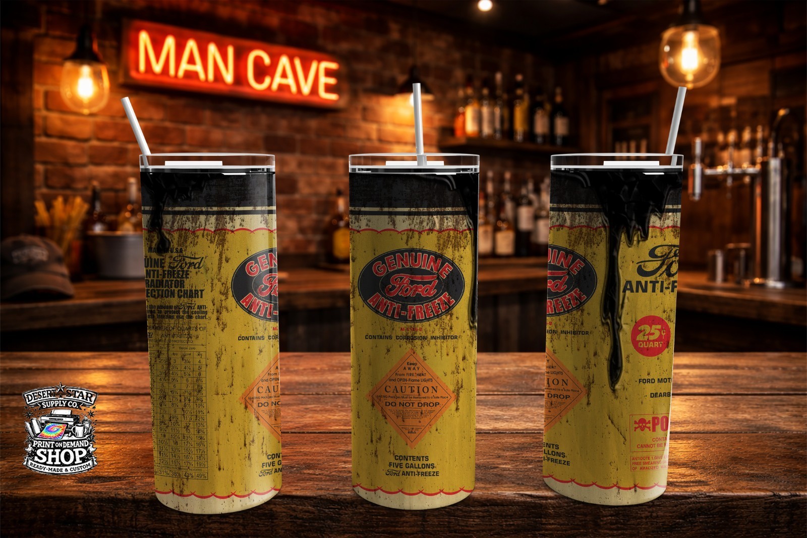 20oz Vintage Antifreeze Style Tumbler Man Cave Garage Mechanic Cup w Lid & Straw