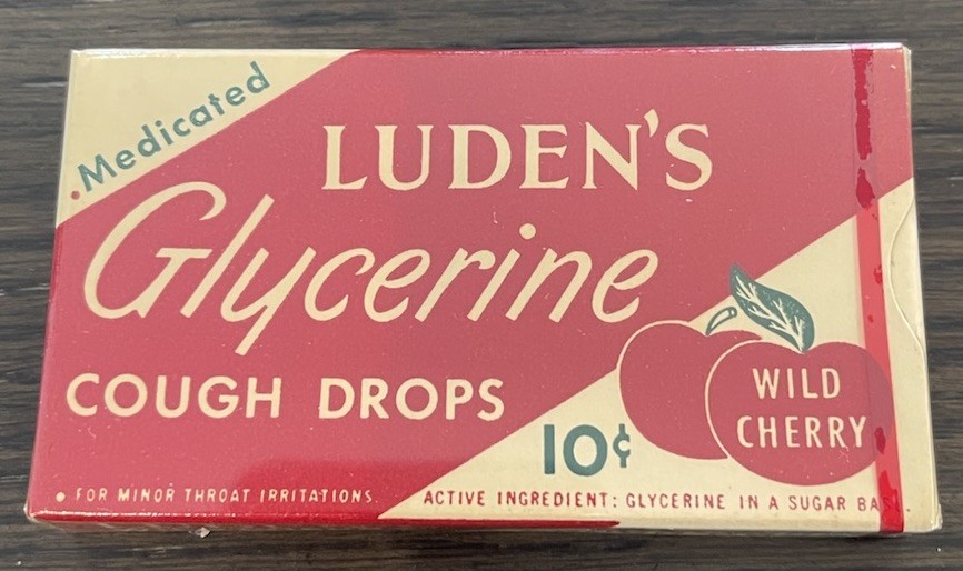 Vintage 1950’s LUDEN’S GLYCERINE COUGH DROPS Wild Cherry Cello-Sealed NOS Vintage 1950’s LUDEN’S GLYCERINE COUGH DROPS Wild Cherry Cello-Sealed NOS