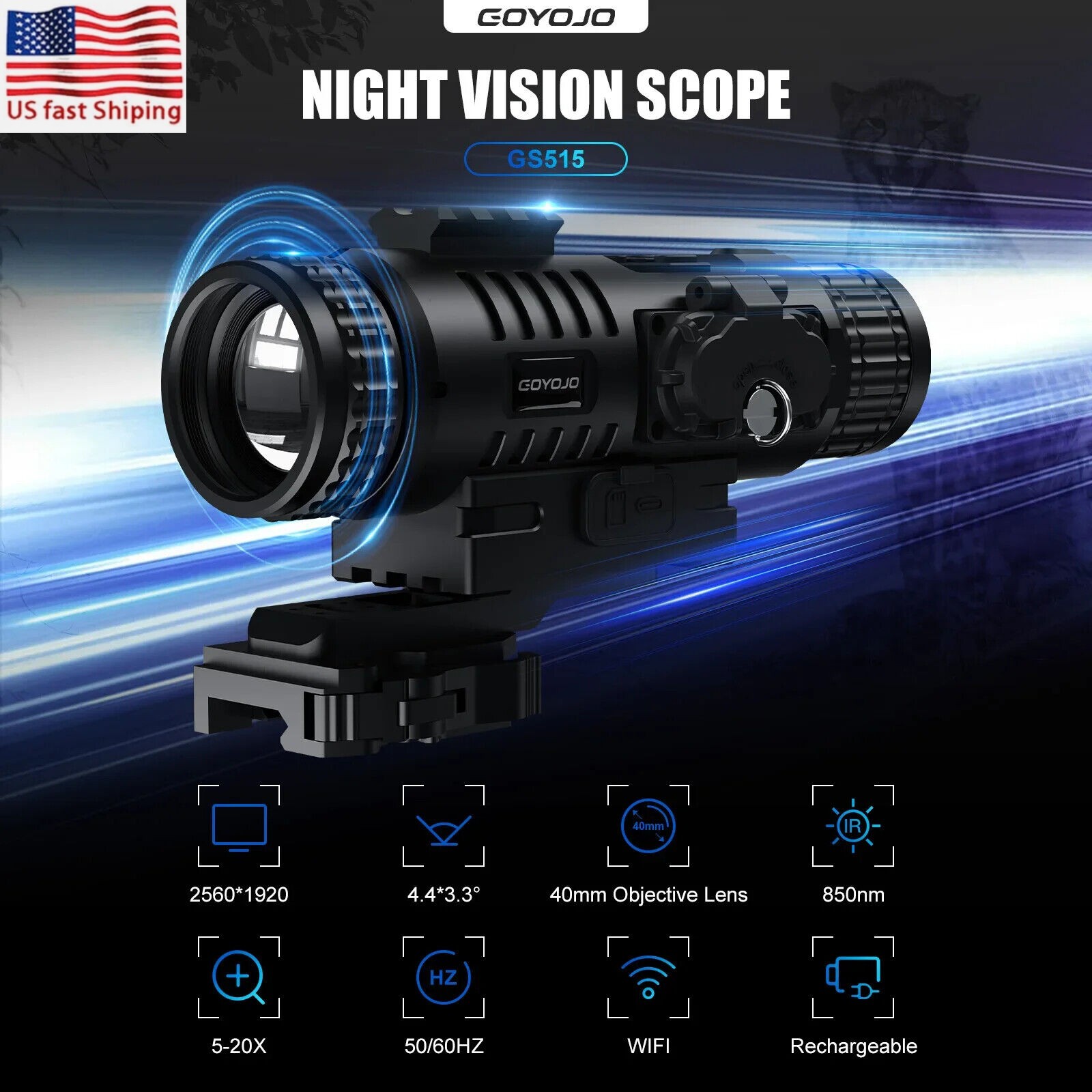 GOYOJO 2560x1920P Digital Night Vision Rifle Scope 5-20X Hunting Monocular GS515 GOYOJO 2560x1920P Digital Night Vision Rifle Scope 5-20X Hunting Monocular GS515