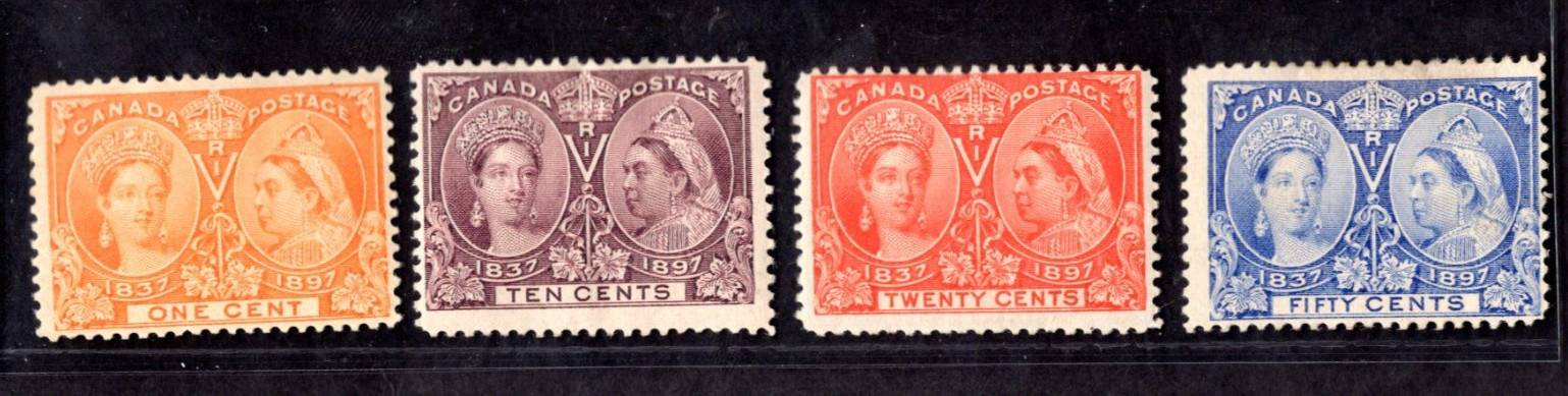 Canada 1897 Queen Victoria Jubilee Scott #51, #57, #59, #60 Mint O.G. Hinged F-V