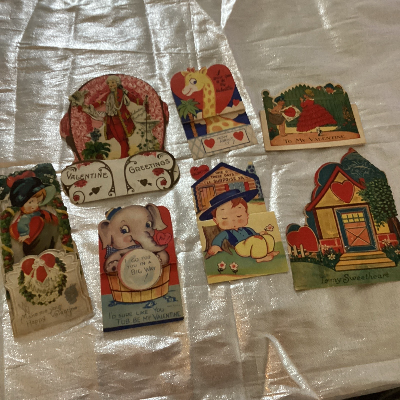 1900\'s ANTIQUE Fold Down Out DIE CUT VALENTINE Card lot 7 1900\'s ANTIQUE Fold Down Out DIE CUT VALENTINE Card lot 7