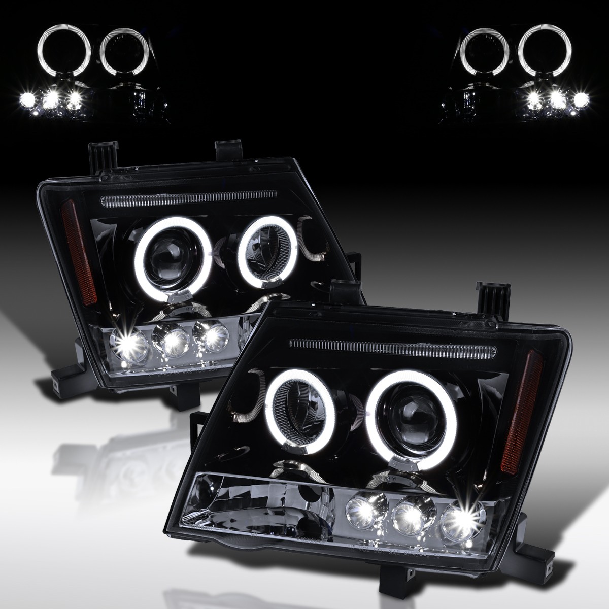 Fit 2005-2015 Xterra Black Smoke LED Halo Projector Headlights Left+Right 05-15 Fit 2005-2015 Xterra Black Smoke LED Halo Projector Headlights Left+Right 05-15
