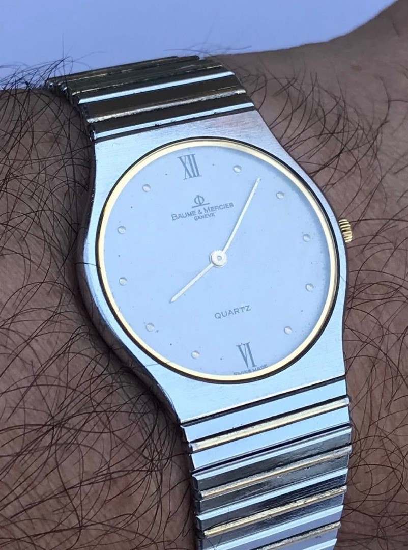 Vintage Baume & Mercier Genève Slim Dress 18K Gold & Steel Mid Size 30mm Boxed