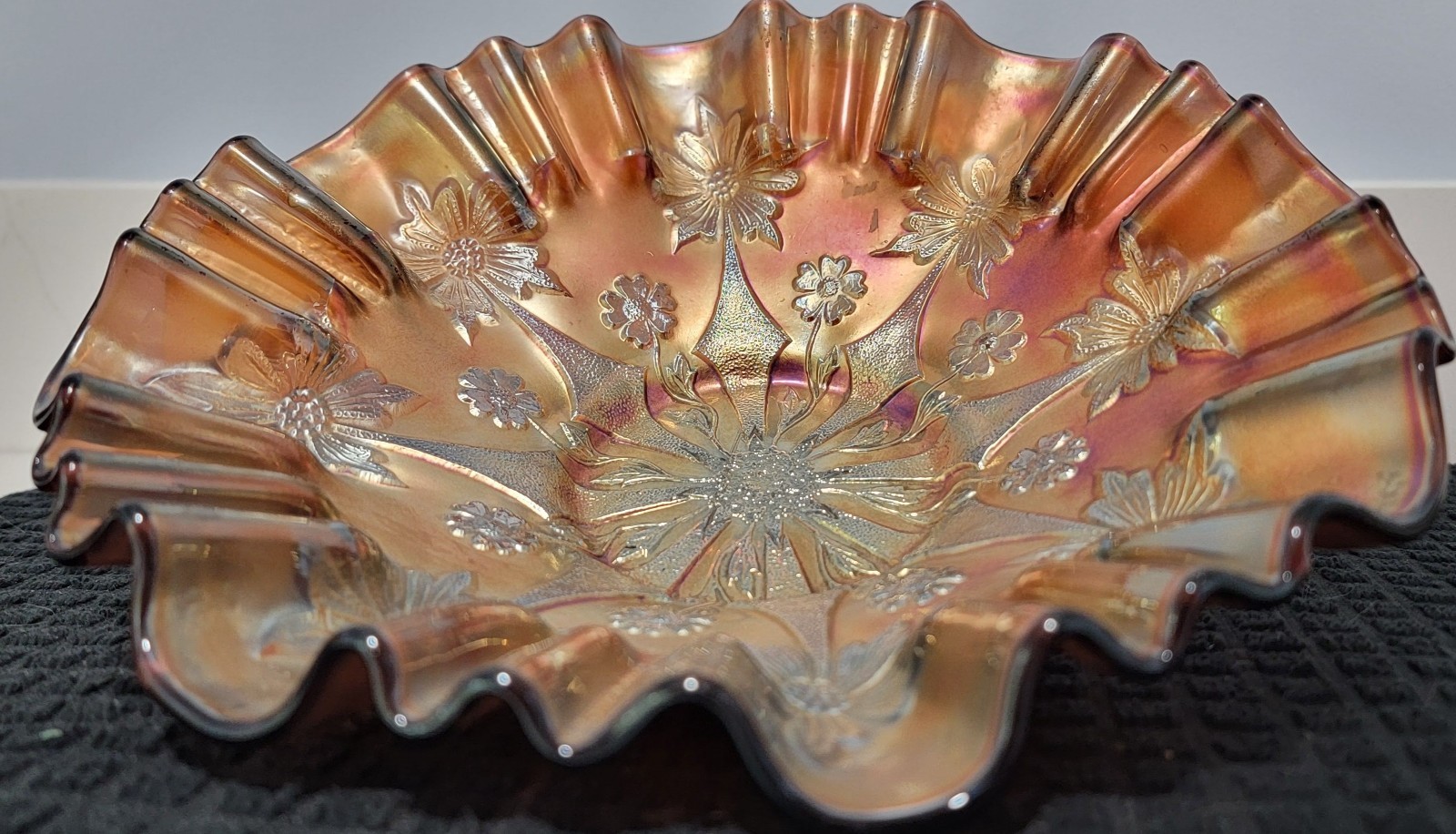 Antique Fenton Little Flowers Marigold Carnival Glass 10\
