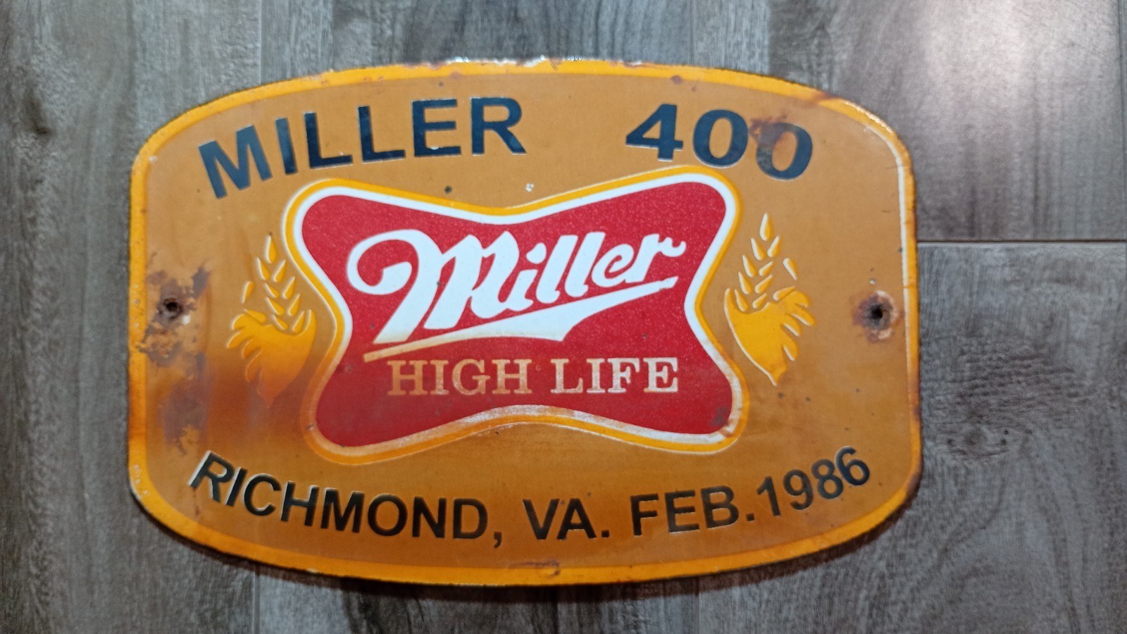 Vintage 1986 Miller 400 Richmond Fairgrounds NASCAR Porcelain Race Sign 9\ Vintage 1986 Miller 400 Richmond Fairgrounds NASCAR Porcelain Race Sign 9\