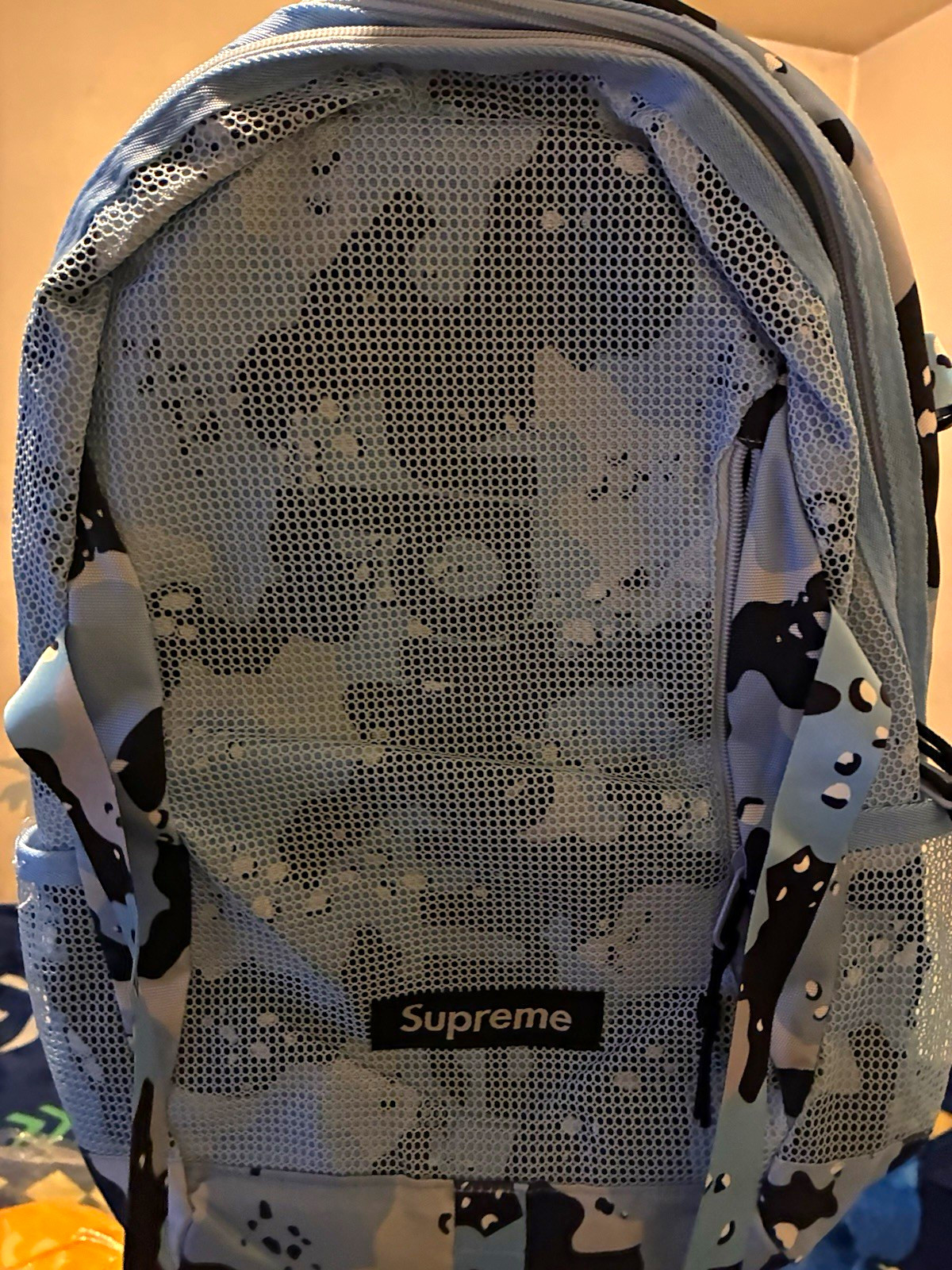 Supreme Blue Camo Backpack Zip Closure Adjustable Strap Casual Travel