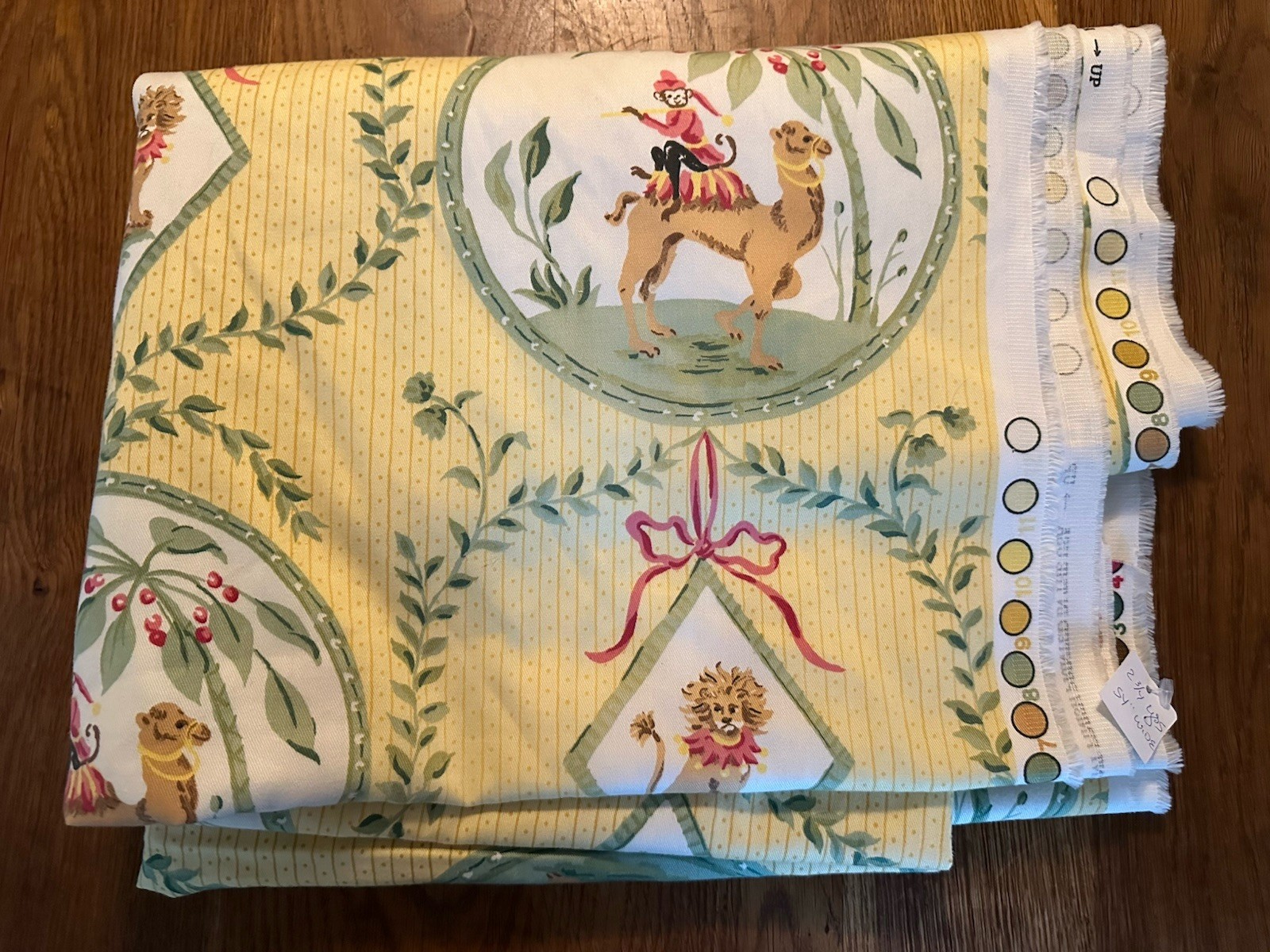 VTG Pat Freund For Kaufman La Menagerie Lion Monkey Camel 2 1/2Yd X 54” Yellow