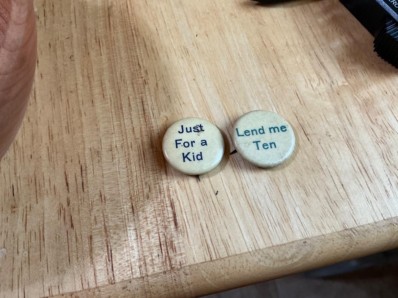 Lot of 2 Antique 1890s Celluloid Slang Expression Pinback Buttons Lend Me Ten Ju Lot of 2 Antique 1890s Celluloid Slang Expression Pinback Buttons Lend Me Ten Ju