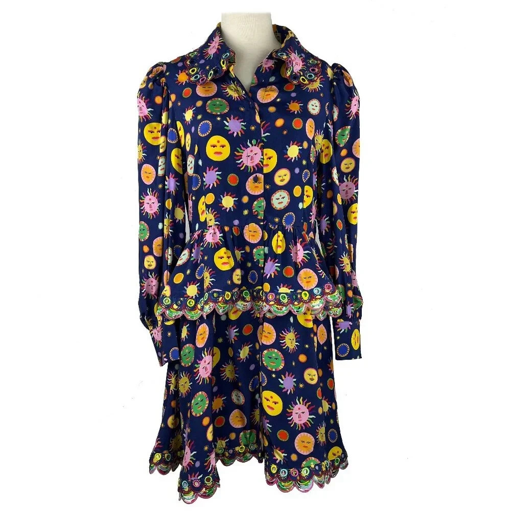 Celia B Titania Dress Sun Moon Long Sleeve Navy Blue Womens Dress XS X-Small NWT Celia B Titania Dress Sun Moon Long Sleeve Navy Blue Womens Dress XS X-Small NWT