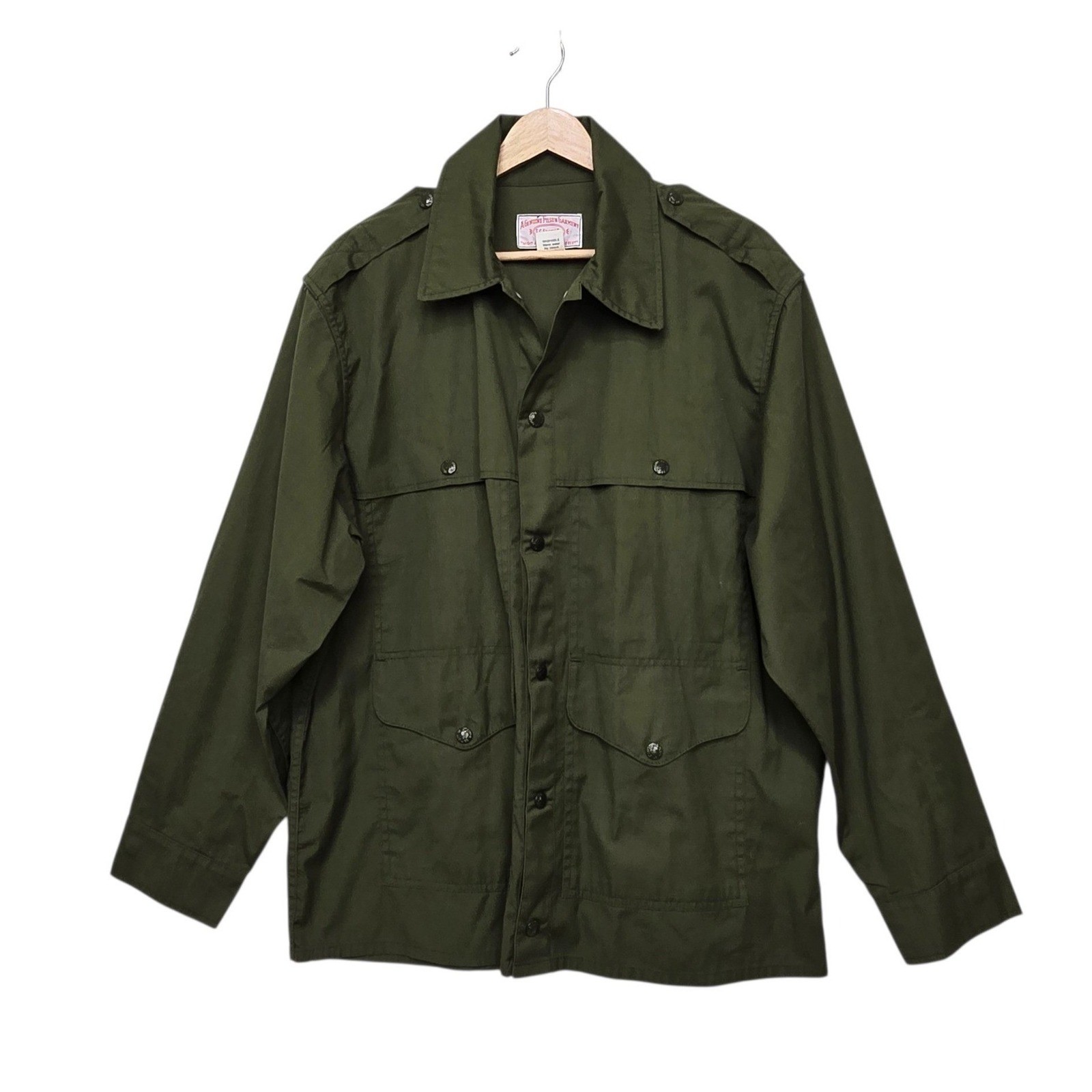 Filson Vintage Field Safari Jacket Olive Green Cotton Blend USA Made Size 44