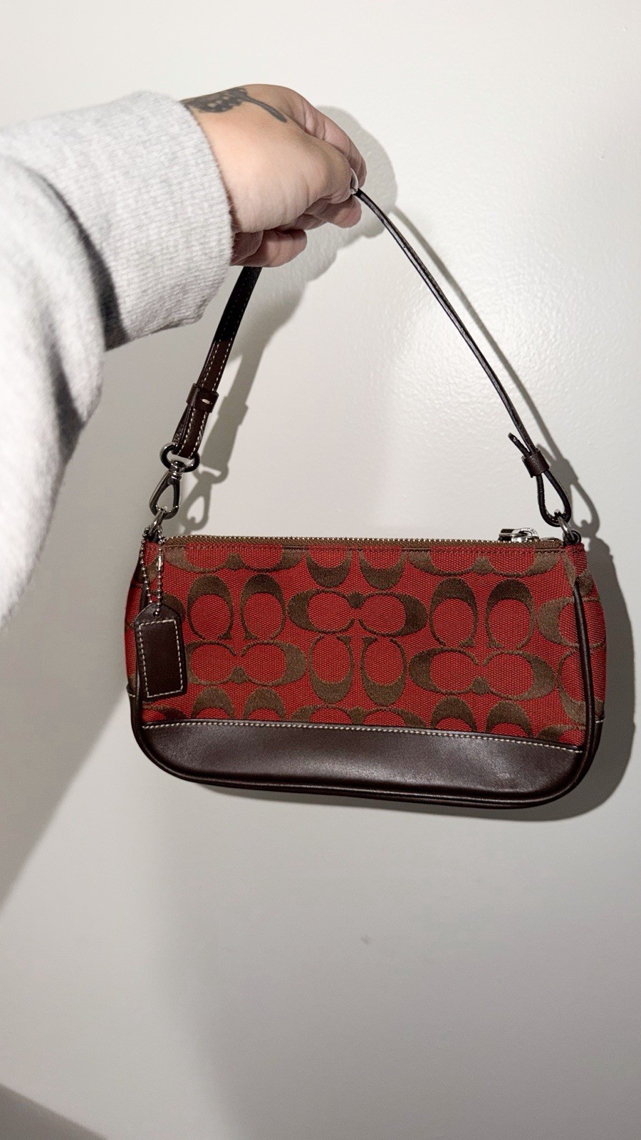 Vintage Coach 6094 Signature Demi Pouch Red Brown Y2K Shoulder Bag