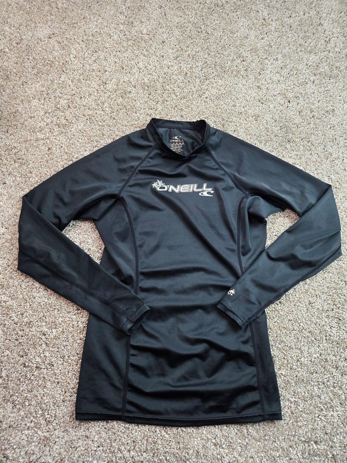 O\'Neill Skins UPF 50+ Rash Guard Large Womens Black Long Sleeve Surf Swim Shirt