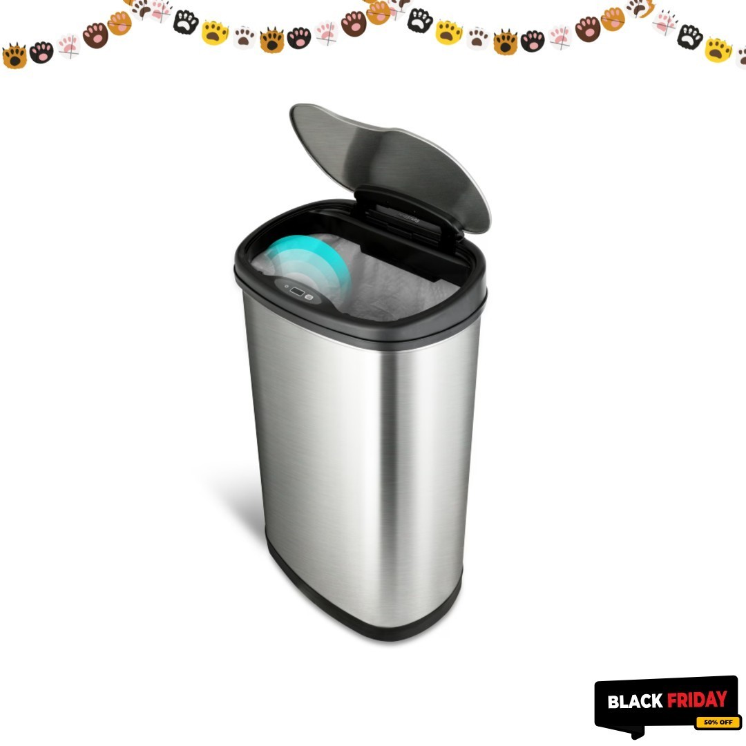 Nine Stars Automatic Kitchen Trash Can, 13 Gallon Stainless Steel, Motion Sensor