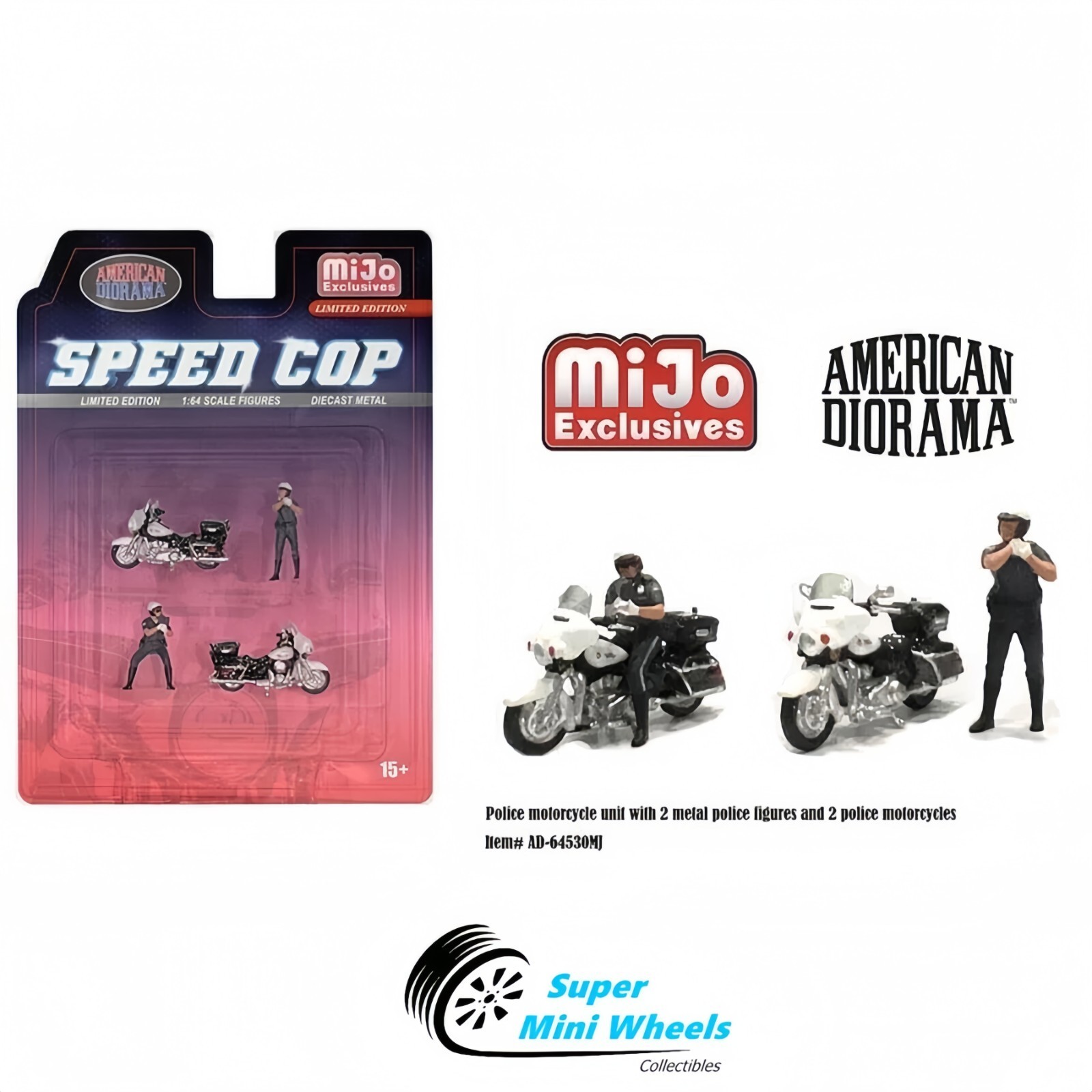 American Diorama 1:64 - Speed Cop Police Motorcycles Figures - 4pcs Set - Metal