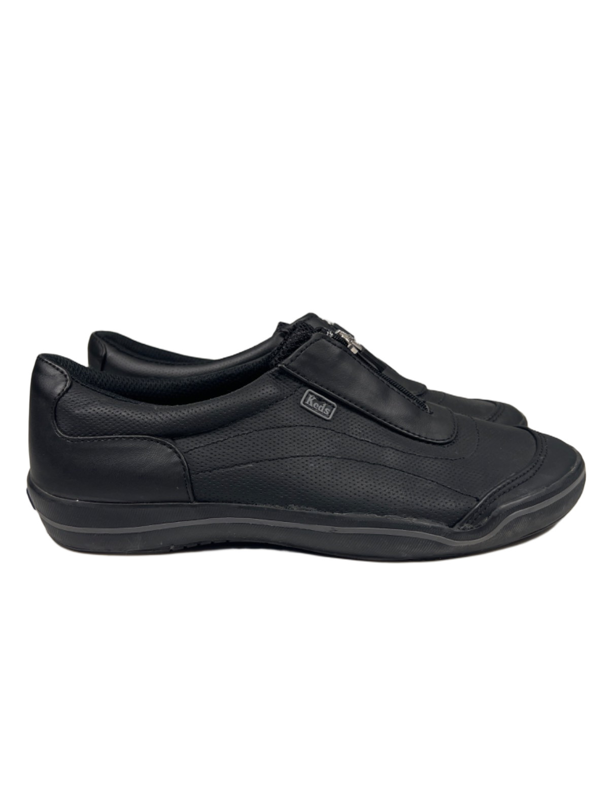 Keds Women\'s Black Leather Zip Front Sneakers - 8.5