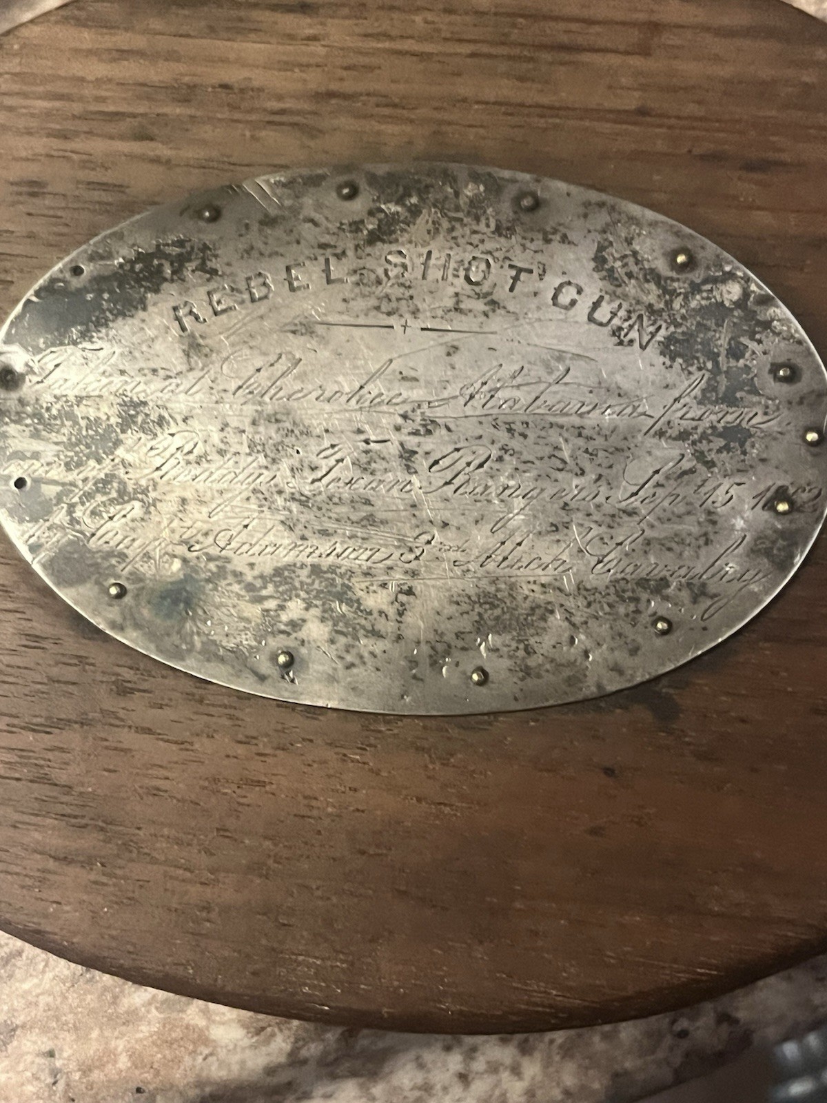 1862 Silver Civil War Rebel Shot Gun Plague..Dated 1862 1862 Silver Civil War Rebel Shot Gun Plague..Dated 1862