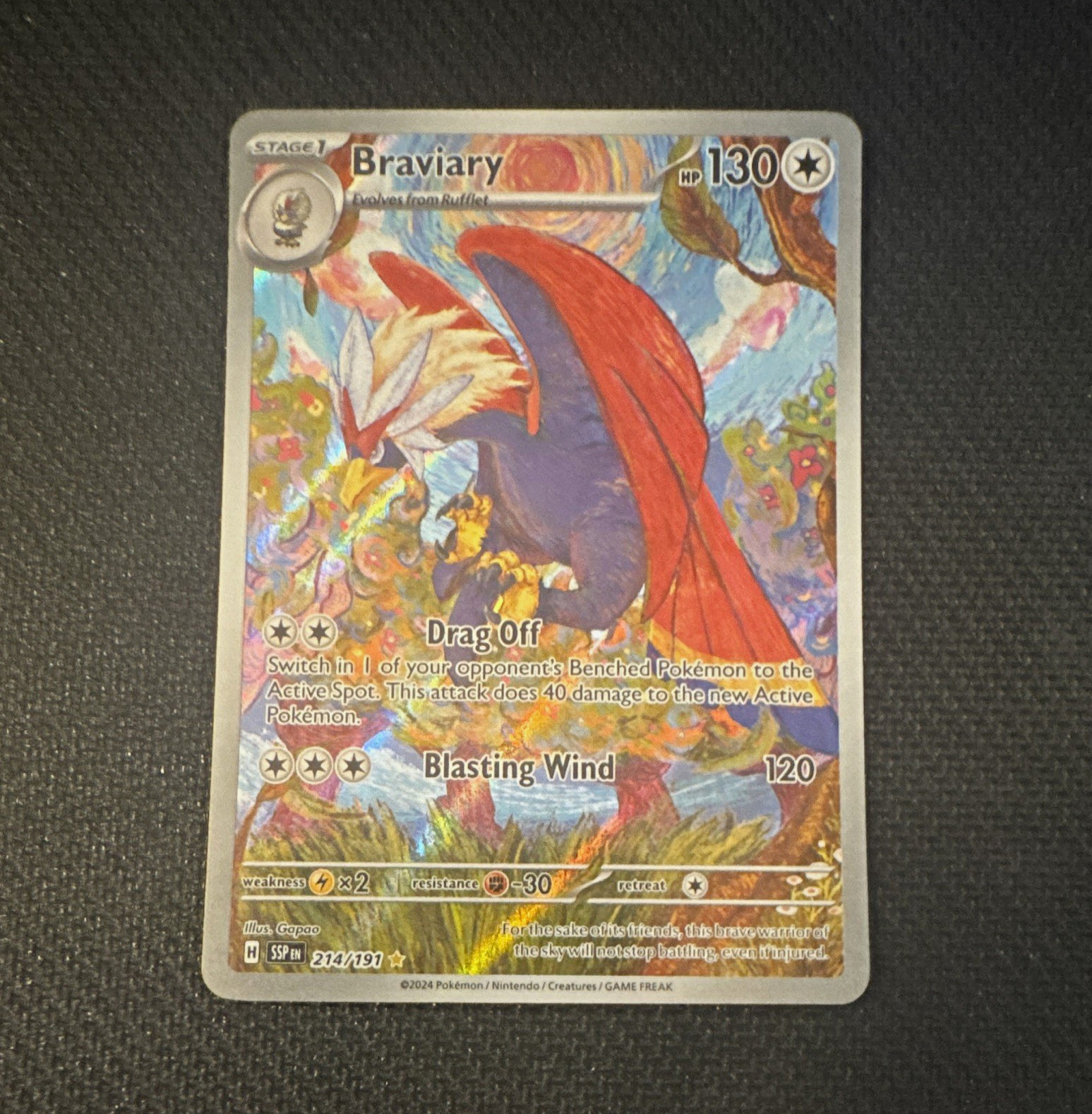 The Pokémon Company Surging Sparks Braviary 214/191 Holo Illustration Rare - NM The Pokémon Company Surging Sparks Braviary 214/191 Holo Illustration Rare - NM