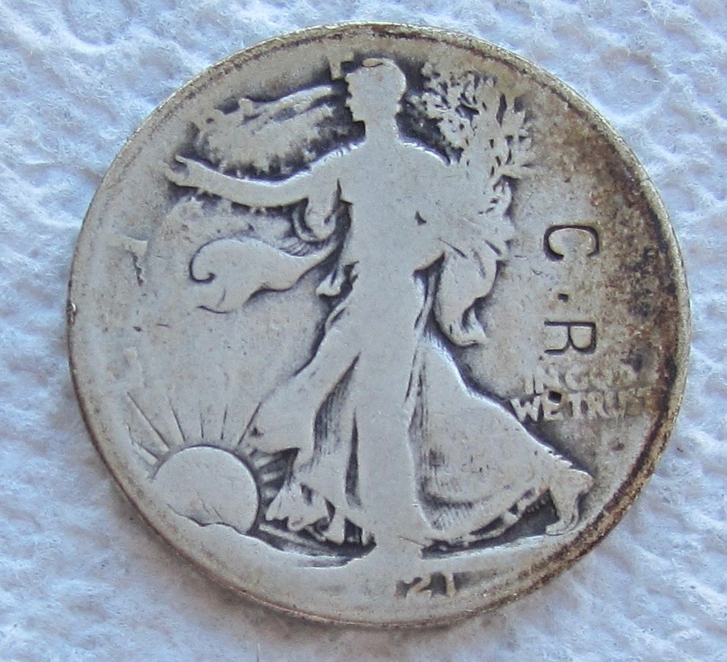 1921-S Walking Liberty Silver Half Dollar Rare Key Date Counter Stamp Graffiti
