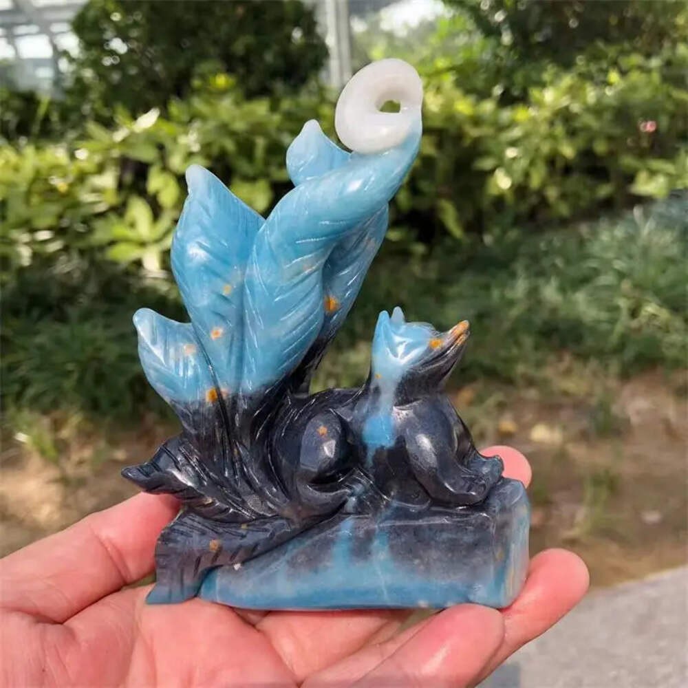1Pc Natural Trolleite Nine-Tailed Fox Carving Hand Polished for Healing