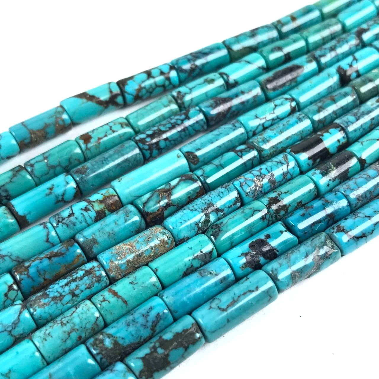 5x12mm Natural Hubei Turquoise Tube Beads, Blue with Matrix, 15\