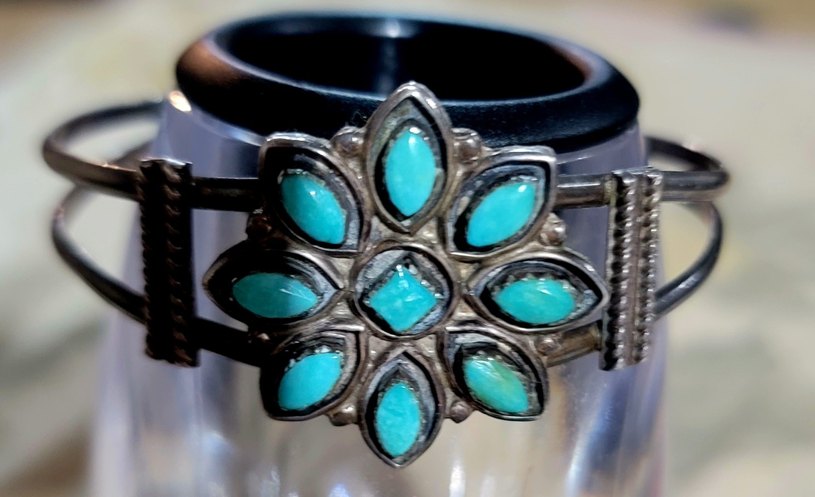 Vtg Zuni Petit Point Turquoise Cluster Cuff Bracelet .5 ounce Vtg Zuni Petit Point Turquoise Cluster Cuff Bracelet .5 ounce