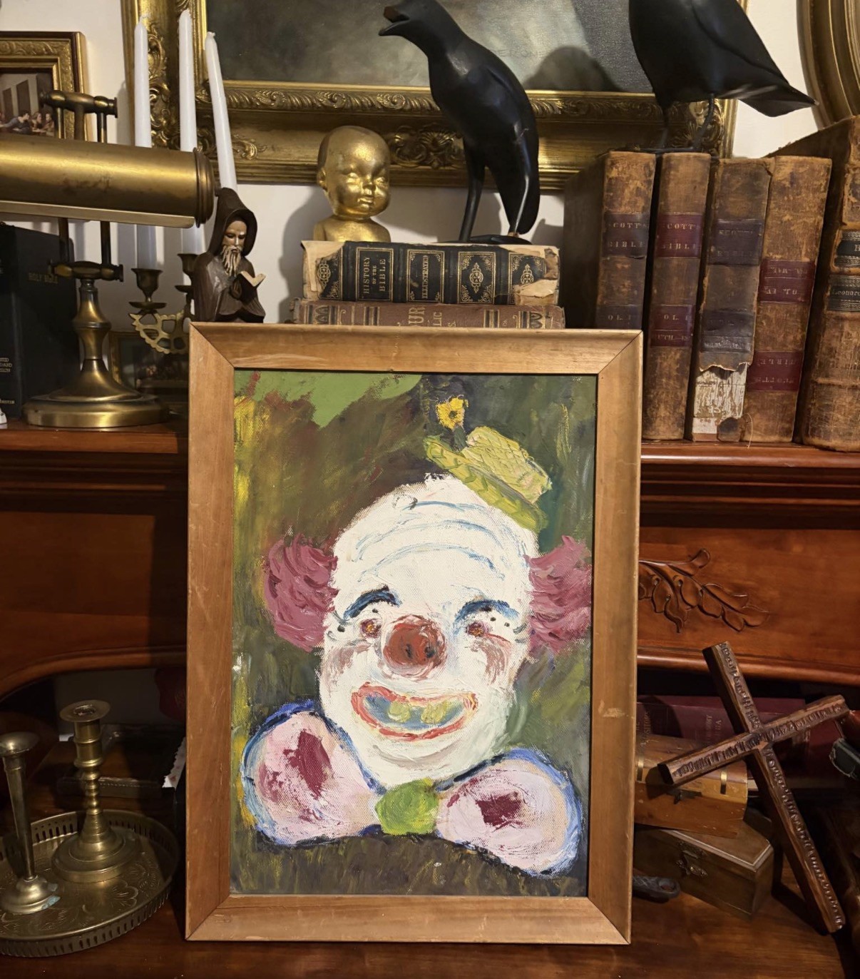 Antique Attic Crawl-Space “Killer Clown” 🤡 Painting on Canvas POGO ? Antique Attic Crawl-Space “Killer Clown” 🤡 Painting on Canvas POGO ?