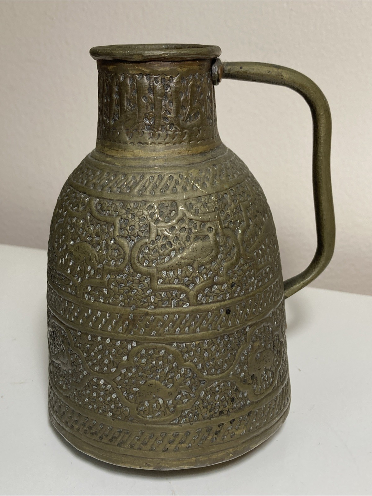 Small Antique Etched Brass Eastern Jug