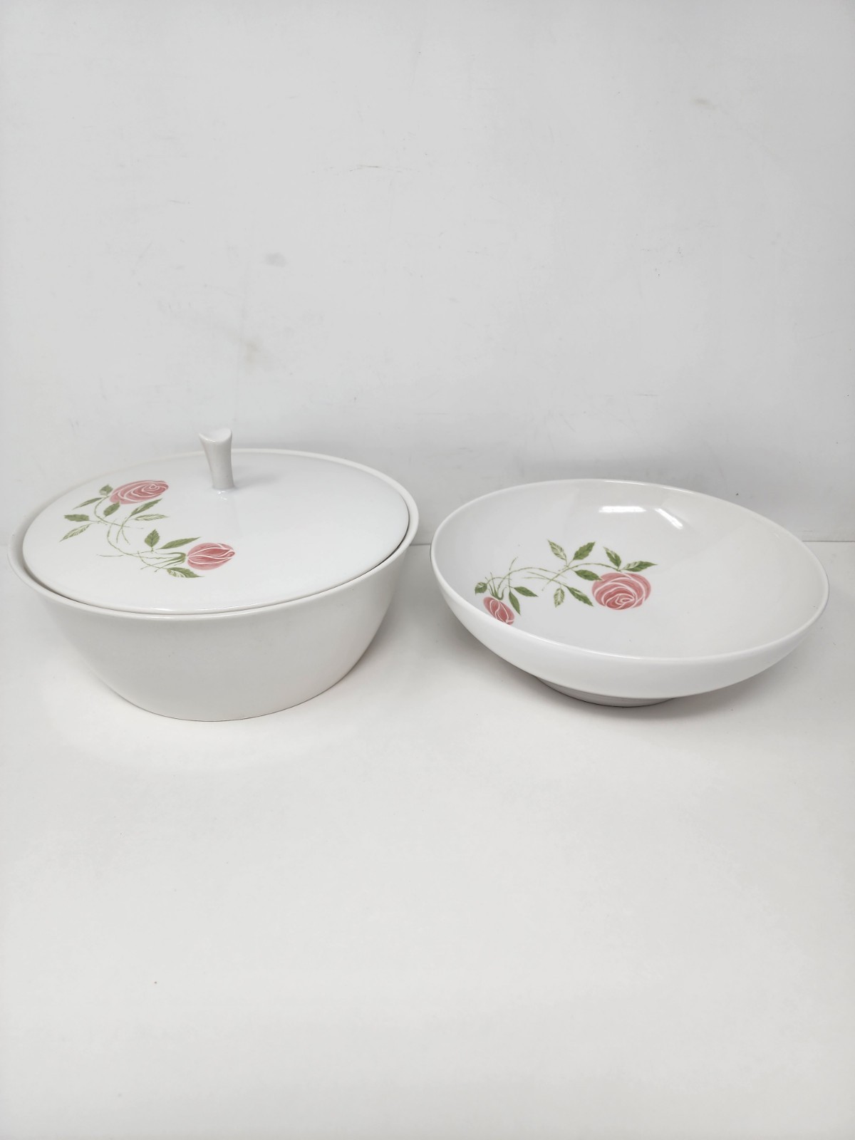 Franciscan Pink A Dilly Whitestone Ware Covered Casserole Dish & Serving Bowl