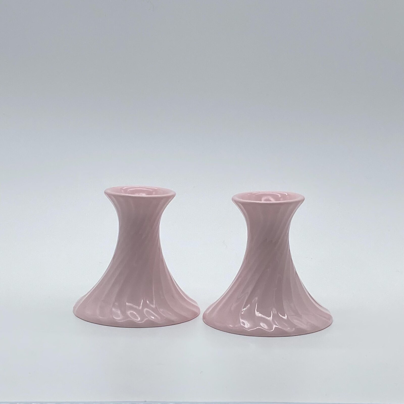 Vintage Pink Ceramic Candlestick Holders Set Mid Century Made in Japan 1950s