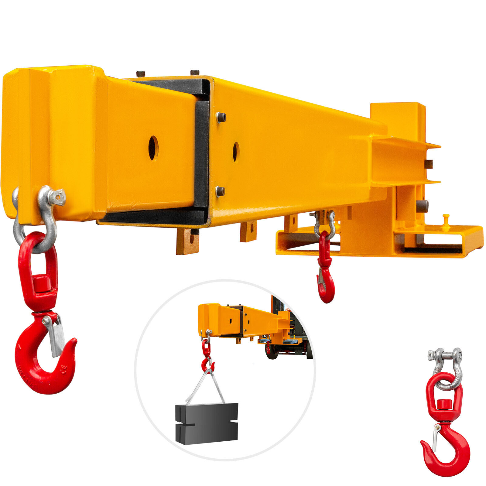 VEVOR 3T/6000lbs Forklift Mobile Crane Attachment w/ 2 Hooks Adjustable Jib Boom